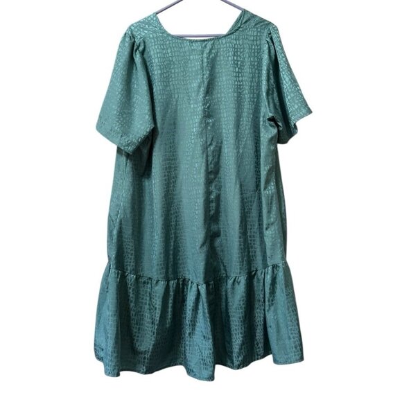 A New Day Teal Tiered Babydoll Dress‎ V Neck Lagenlook Size XXL Metalic Flowing - Picture 2 of 11